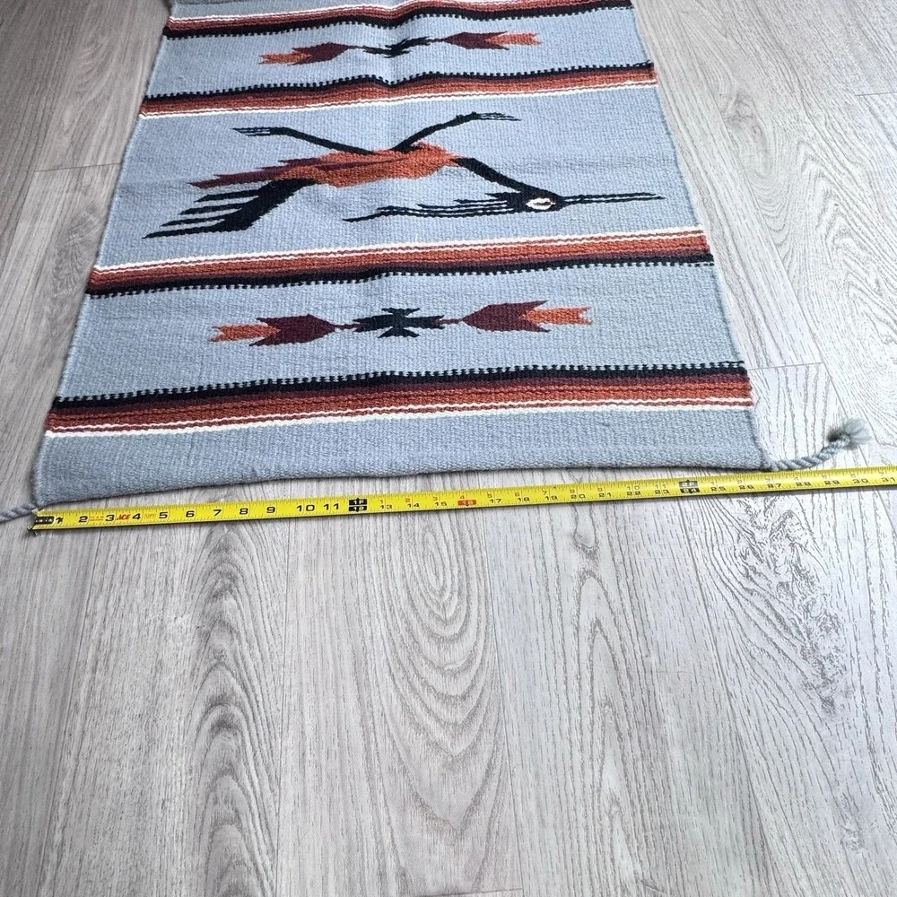 VTG Chimayo Aztec Zapotec Rug Tapestry 100% Wool Hand Woven 32x27